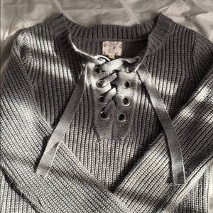 Grey tie up Sweater